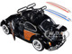 1966 Volkswagen Beetle Black Wood Panels Two Surfboards Roof Rack 1/24 Diecast Model Car Motormax 79591