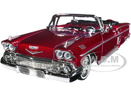 1958 Chevrolet Impala Convertible Lowrider Dark Red Metallic Red Interior Get Low Series 1/24 Diecast Model Car Motormax 79025