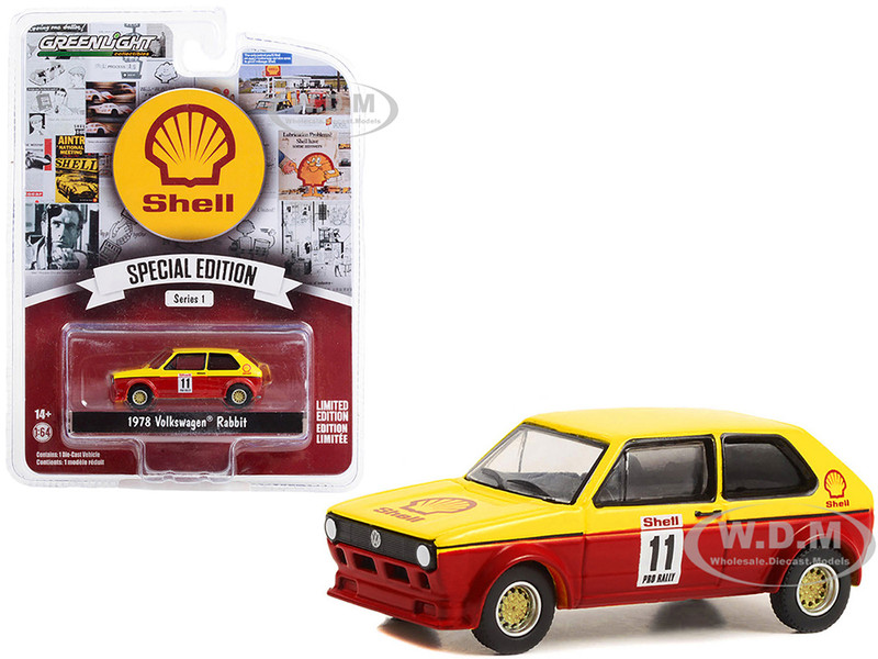 1978 Volkswagen Rabbit #11 Pro Rally Yellow and Red Shell Oil Shell Oil Special Edition Series 1 1/64 Diecast Model Car Greenlight 41125B