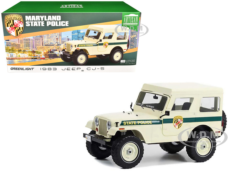 1983 Jeep CJ 5 Hardtop Maryland State Police Beige with Green Stripes Artisan Collection Series 1/18 Diecast Model Car Greenlight 19124