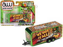 4-Wheel Enclosed Car Trailer Green Graphics Rat Fink: We Haul it All! 1/64 Diecast Model Auto World AWSP106