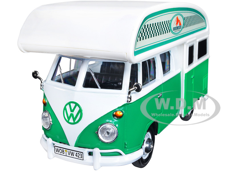 VOLKSWAGEN TYPE 2 (T1) CAMPER VAN GREEN & WHITE 1/24 DIECAST BY