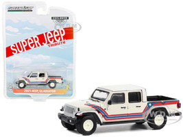 2021 Jeep Gladiator Pickup Truck Super Jeep Tribute White with Red and Blue Stripes Hobby Exclusive Series 1/64 Diecast Model Car Greenlight 30382