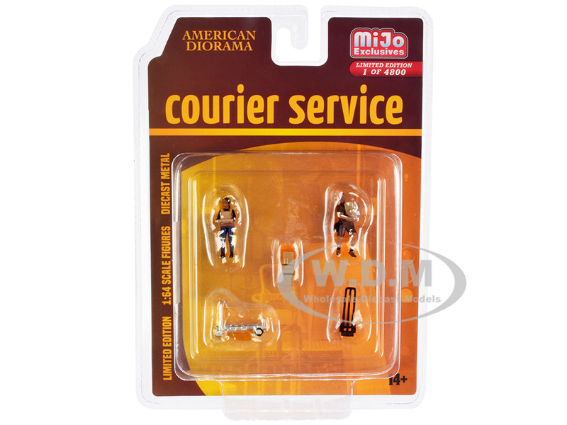 Courier Service 5 Piece Diecast Figures Set 2 Worker Figures 3 accessories Limited Edition 4800 pieces Worldwide 1/64 Scale Models American Diorama 76495