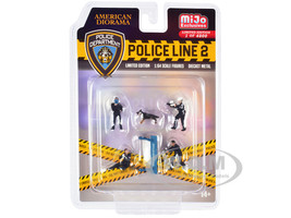 Police Line 2 6 piece Diecast Set 4 Police Figures 1 Dog Figure 1 Accessory Limited Edition 4800 pieces Worldwide 1/64 Scale Models American Diorama 76497