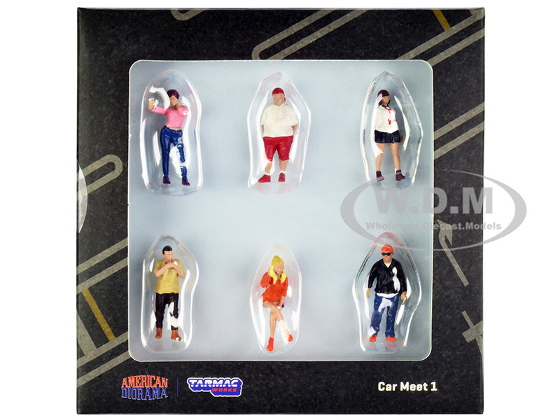 Car Meet 1 6 Piece Diecast Figure Set 1/64 Scale Models Tarmac Works American Diorama T64F-003-OR