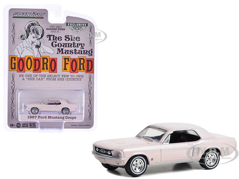 1967 Ford Mustang Coupe She Country Special Bill Goodro Ford Denver Colorado Bermuda Sand Hobby Exclusive Series 1/64 Diecast Model Car Greenlight 30427