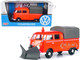Volkswagen Type 2 T1 Pickup Truck Orange Snow Plow Camper Shell 1/24 Diecast Model Car Motormax 79593