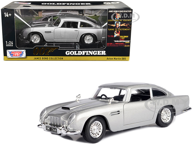 Aston Martin DB5 RHD Right Hand Drive Silver Metallic James Bond 007 Goldfinger 1964 Movie James Bond Collection Series 1/24 Diecast Model Car Motormax 79857