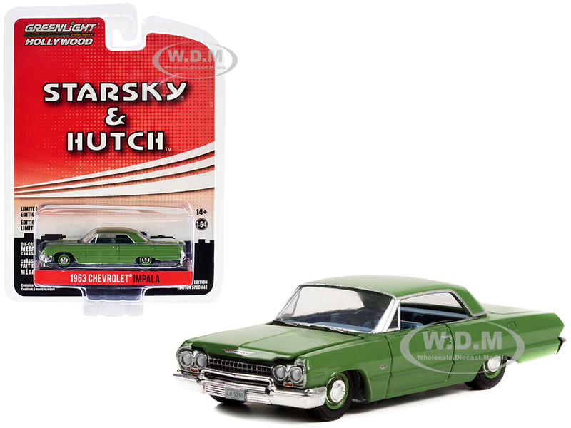 1963 Chevrolet Impala Green Blue Interior Starsky and Hutch 1975-1979 TV Series Hollywood Special Edition Series 2 1/64 Diecast Model Car Greenlight 44955A