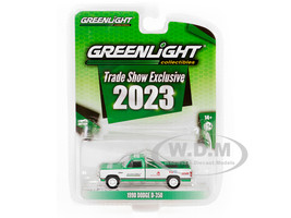 1990 Dodge D 350 Pickup Truck Green and White 2023 GreenLight Trade Show Exclusive Hobby Exclusive Series 1/64 Diecast Model Car Greenlight 30428