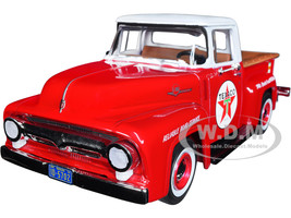 1956 Ford F-100 Pickup Truck Red White Top Texaco Reliable Road Service Vintage Fuel Series 1/24 Diecast Model Car Auto World CP7961