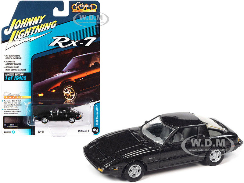 1982 Mazda RX-7 Tornado Silver Metallic Classic Gold Collection Series Limited Edition 12480 pieces Worldwide 1/64 Diecast Model Car Johnny Lightning JLCG029-JLSP244A