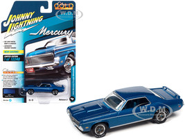 1969 Mercury Cougar Eliminator Bright Blue Metallic White Stripes Classic Gold Collection Series Limited Edition 12240 pieces Worldwide 1/64 Diecast Model Car Johnny Lightning JLCG029-JLSP246A