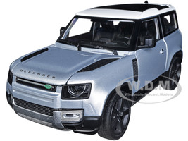 2020 Land Rover Defender Silver Metallic White Top NEX Models 1/24 Diecast Model Car Welly 24110W-SIL