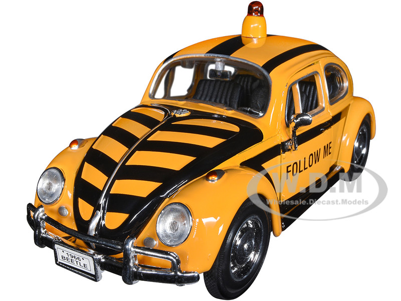 1966 Volkswagen Beetle Follow Me Airport Safety Vehicle Yellow Black Stripes 1/24 Diecast Model Car Motormax 79590