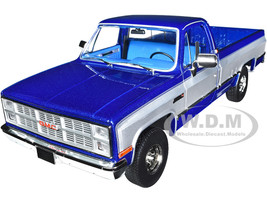 1984 GMC K-2500 Sierra Grande Wideside Pickup Truck Dark Blue Metallic and Silver with Blue Interior 1/18 Diecast Model Car by Greenlight 13659