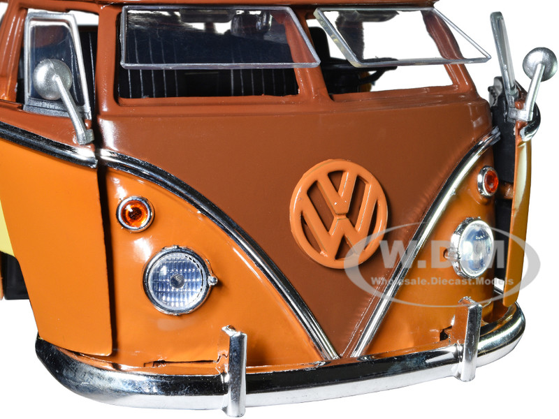 VOLKSWAGEN T1 BUS BROWN W/ WOODY FIGURE & SURFBOAD 