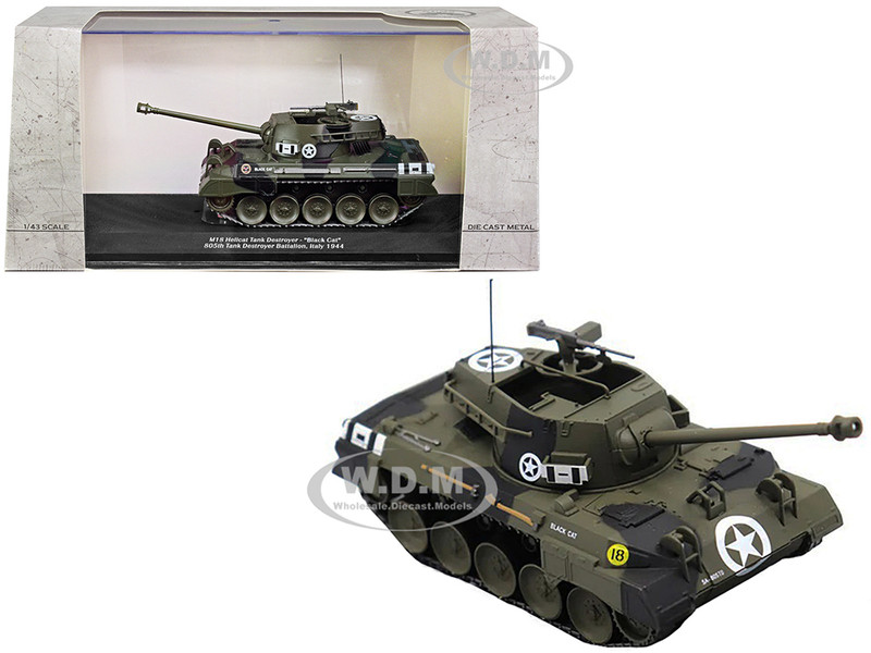 M18 Hellcat Tank Destroyer Black Cat U.S.A. 805th Tank Destroyer Battalion Italy 1944 1/43 Diecast Model AFVs WWII 23189-44