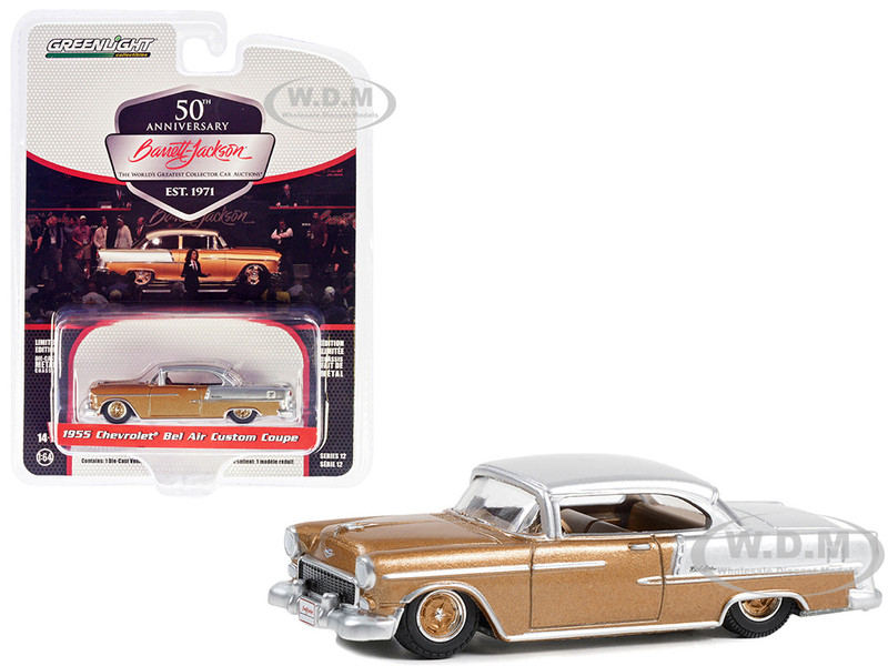 1955 Chevrolet Bel Air Custom Coupe Rose Gold Metallic and Silver Metallic with Gold Interior Lot #1275 1 Barrett Jackson Scottsdale Edition Series 12 1/64 Diecast Model Car Greenlight 37290A