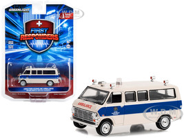 1969 Ford Econoline Ambulance Beige Blue Stripes Ontario Hospital Services Commission Ontario Canada First Responders Series 1 1/64 Diecast Model Car Greenlight 67040A