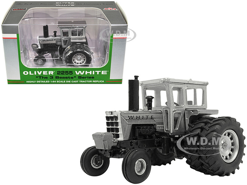 Oliver 2255 White Wide Front Tractor Dual Wheels Gray Silver Metallic The 3 Beasts Series 1/64 Diecast Model SpecCast CUST2040