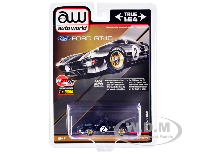 1966 Ford GT40 RHD Right Hand Drive #2 Black Silver Stripes Limited Edition 3600 pieces Worldwide 1/64 Diecast Model Car Auto World CP7922