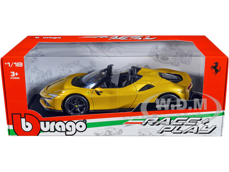Ferrari SF90 Spider Gold Metallic Race + Play Series 1/18 Diecast