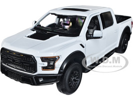 2017 Ford F-150 Raptor Pickup Truck White Black Wheels 1/24 Diecast Model Car Motormax 79344