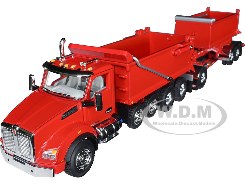 KENWORTH T880 DUMP TRUCK & DUMP TRAILER RED 1/64 DIECAST DCP