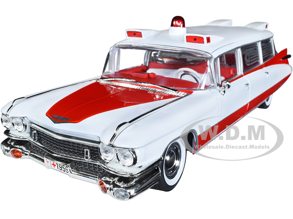 1959 Cadillac Eldorado Ambulance Red White 1/18 Diecast Model Auto World  AW302