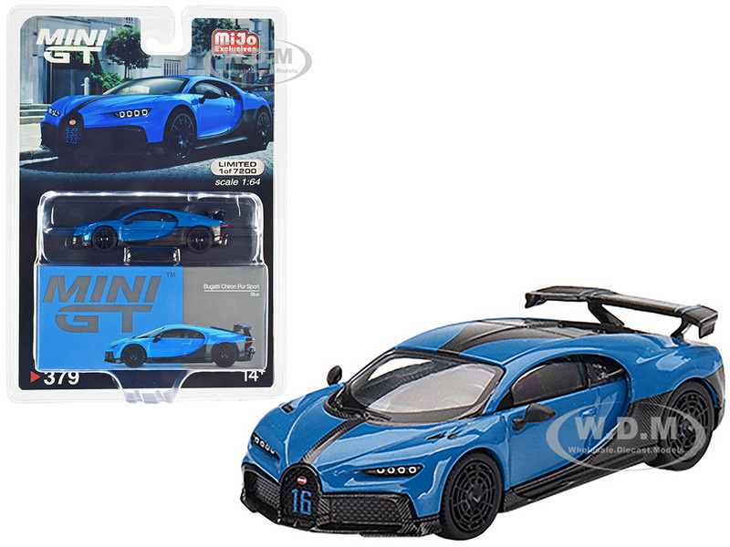 Bugatti Chiron Pur Sport Blue Carbon Limited Edition 7200 pieces Worldwide 1/64 Diecast Model Car True Scale Miniatures MGT00379