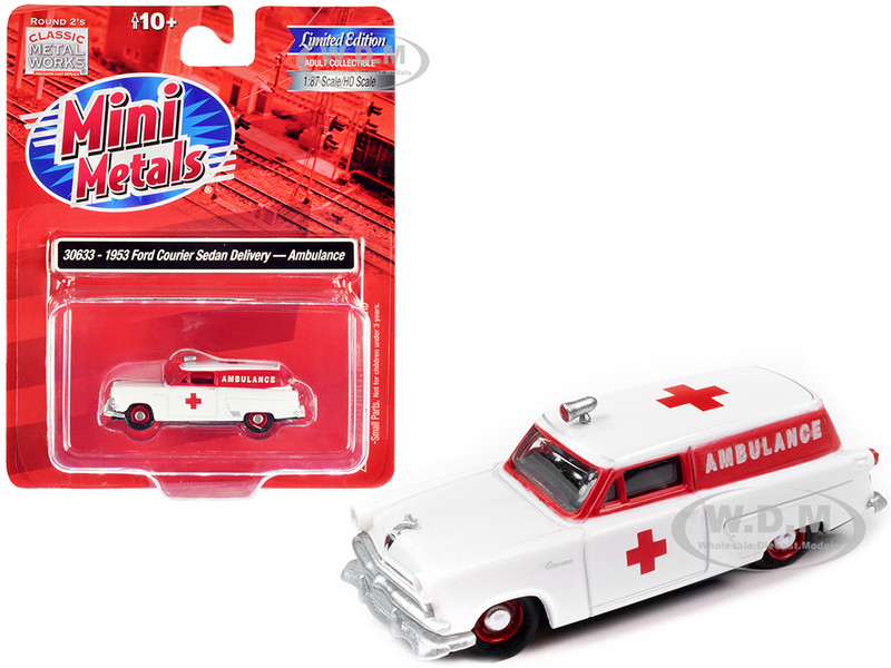 1953 Ford Courier Sedan Delivery Ambulance Red White 1/87 HO Scale Model Car Classic Metal Works 30633