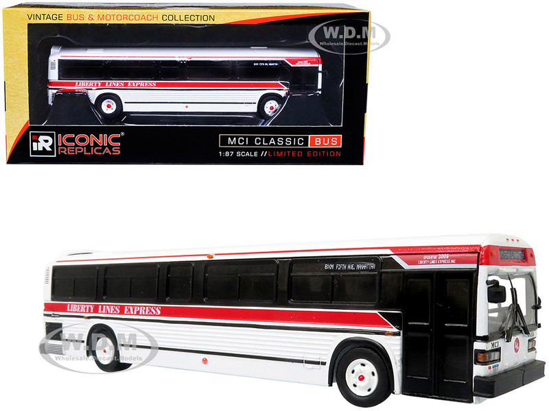 MCI Classic City Bus Liberty Lines Express BXM Fifth Ave. Manhattan Vintage Bus & Motorcoach Collection 1/87 HO Diecast Model Iconic Replicas 87-0389