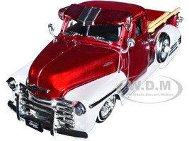 1951 Chevrolet 3100 Pickup Truck Lowrider Candy Red White Metallic Street Low Series 1/24 Diecast Model Car Jada 34292