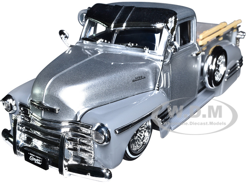 1951 Chevrolet 3100 Pickup Truck Lowrider Silver Metallic Gray Street Low Series 1/24 Diecast Model Car Jada 34293