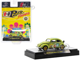 1953 Volkswagen Beetle Deluxe U.S.A. Model Lime Green Metallic Graphics Hurst Power Flowers Limited Edition 7150 pieces Worldwide 1/64 Diecast Model Car M2 Machines 31500-HS32