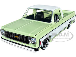 1973 Chevrolet Cheyenne 10 Pickup Truck Light Olive Green Bright White Limited Edition 9600 pieces Worldwide 1/24 Diecast Model Car M2 Machines 40300-94A