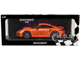 2021 Porsche 911 Turbo S SportDesign Package #20 Orange Silver Stripes Limited Edition 504 pieces Worldwide 1/18 Diecast Model Car Minichamps 155069171