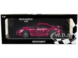 2021 Porsche 911 Turbo S SportDesign Package #20 Red Violet Silver Stripes Limited Edition 504 pieces Worldwide 1/18 Diecast Model Car Minichamps 155069172