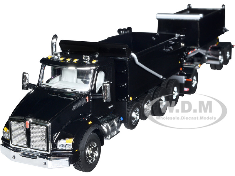 Kenworth T880 Quad-Axle Dump Truck Rogue Transfer Tandem-Axle Dump Trailer Black 1/64 Diecast Model  DCP/First Gear 60-1276