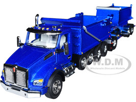 Kenworth T880 Quad-Axle Dump Truck Rogue Transfer Tandem-Axle Dump Trailer Surf Blue Metallic 1/64 Diecast Model DCP/First Gear 60-1277