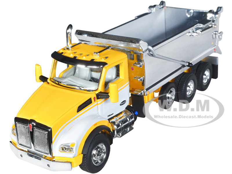 Kenworth T880 Day Cab Rogue Transfer Dump Body Truck Yellow White Chrome 1/64 Diecast Model DCP/First Gear 60-1416
