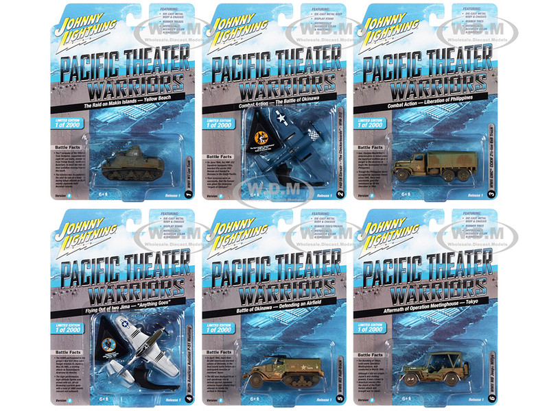 Pacific Theater Warriors Military 2022 Set B 6 pieces Release 1 1/64 -1/144 Diecast Model Cars Johnny Lightning JLML007B