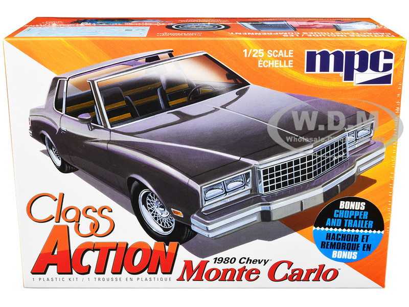 Skill 2 Model Kit 1980 Chevrolet Monte Carlo Class Action Motorcycle Trailer Skill 2 1/25 Scale Model Car MPC MPC967M