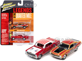 1970 Ford Maverick Red Orange Black Dyno Don Nicholson 1966 Chevrolet Nova Red White Bill Grumpy Jenkins Legends of the Quarter Mile Series Set 2 Cars 1/64 Diecast Model Cars Johnny Lightning JLPK018-JLSP284B