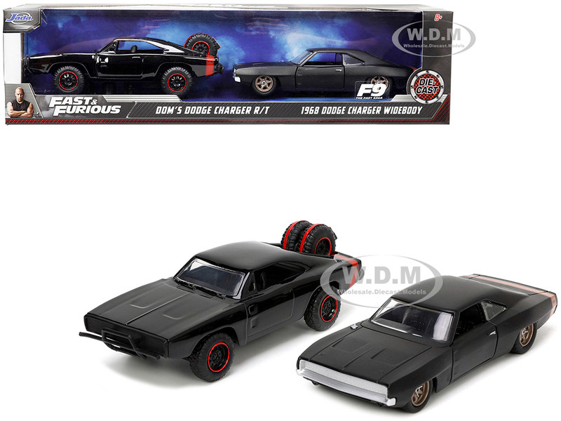 Dom's Dodge Charger R/T Black Red Tail Stripe 1968 Dodge Charger Widebody Matt Black Bronze Tail Stripe Set 2 pieces Fast & Furious Series 1/32 Diecast Model Cars Jada 32909