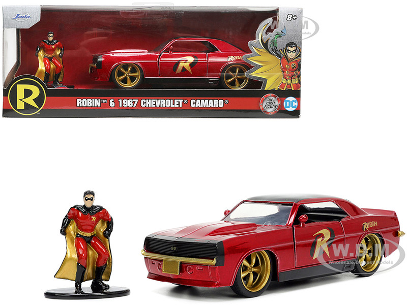 1969 Chevrolet Camaro Dark Red Metallic Black Top Robin Diecast Figure Batman Hollywood Rides Series 1/32 Diecast Model Car Jada 33088