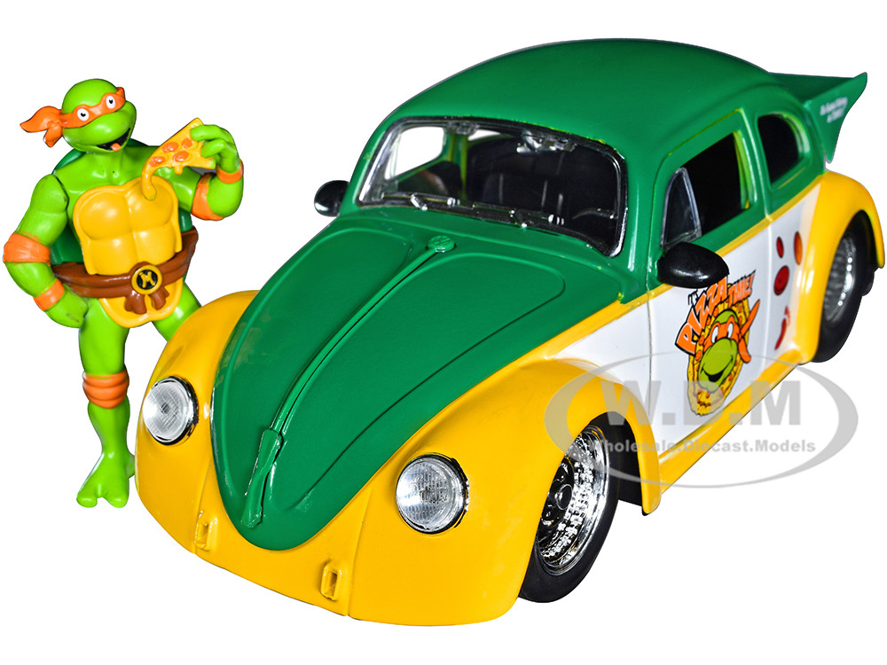 1959 Volkswagen Drag Beetle Green and Yellow and Michelangelo Diecast  Figure 