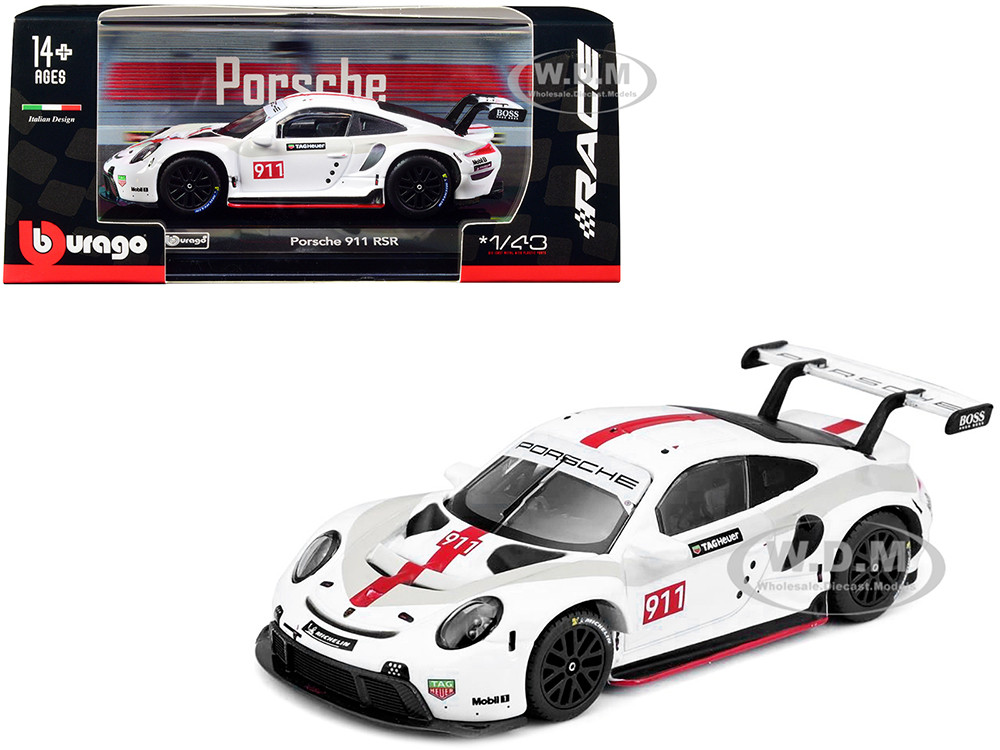 Porsche 911 RSR #911 White Red Stripe Graphics Race Series 1/43 Diecast Model  Car Bburago